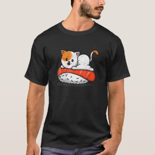 Cute Cat On Sushi Salmon Japanese Food Cat Fans T-Shirt