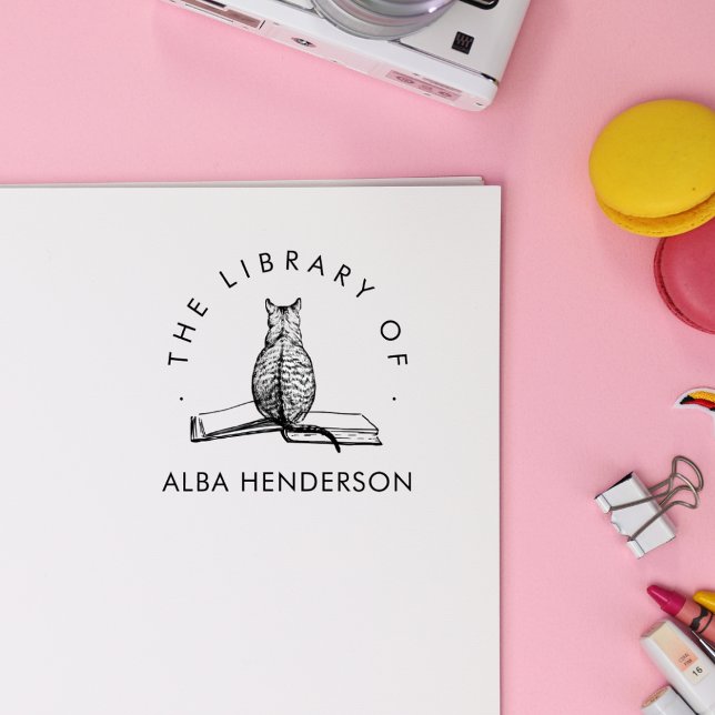 Cute Cat on the Book Modern Library Self-inking Stamp (Creator Uploaded)