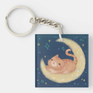 Cute Cat on the Moon Keychain