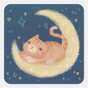 Cute Cat on the Moon Square Sticker