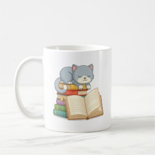 Cute Cat on top of a Book Stack Coffee Mug
