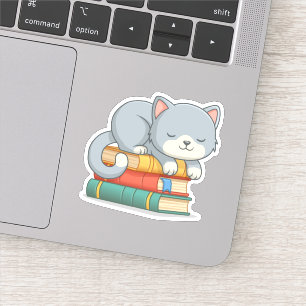 Cute Cat on top of Stack of Books