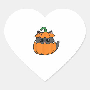 Cute Cat Orange Pumpkin - Kitty October Fall Hallo Heart Sticker