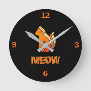 Cute Cat, Orange & Yellow Animal, Abstract Pop Art Round Clock