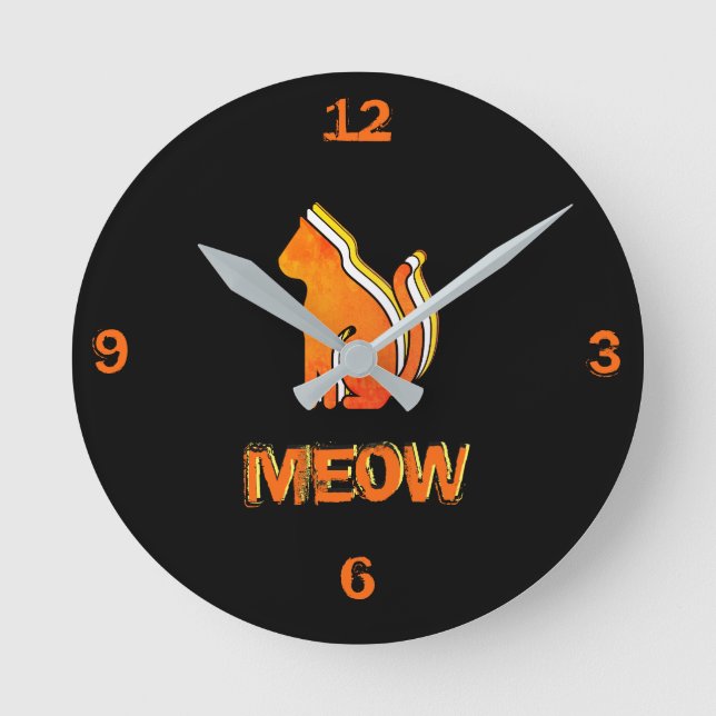 Cute Cat, Orange & Yellow Animal, Abstract Pop Art Round Clock (Front)