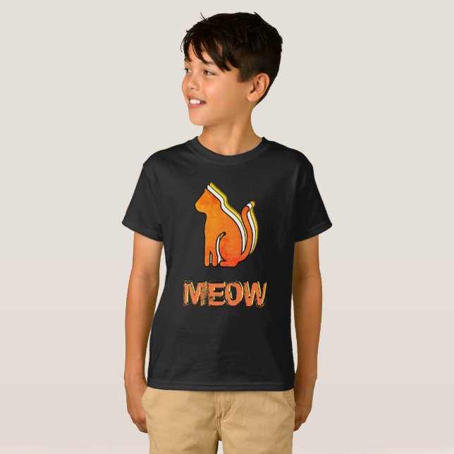 Cute Cat, Orange & Yellow Animal, Abstract Pop Art T-Shirt (Front Full)