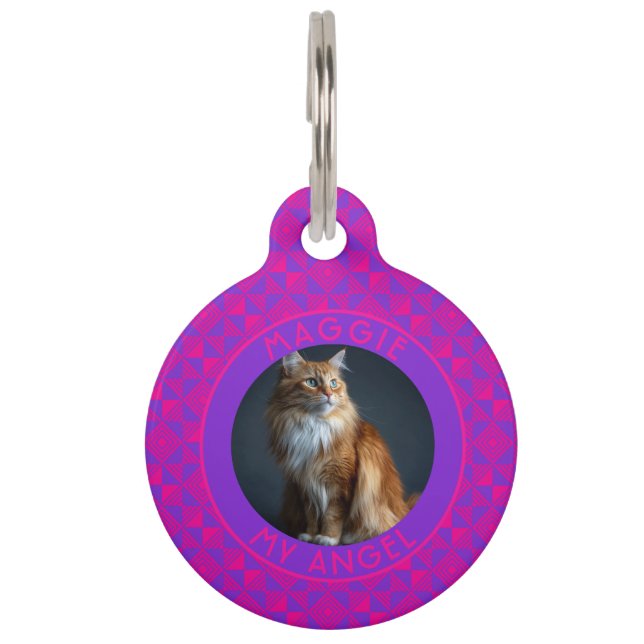 Cute Cat Owner Gift Ethnic Pattern Pet Tag (Front)