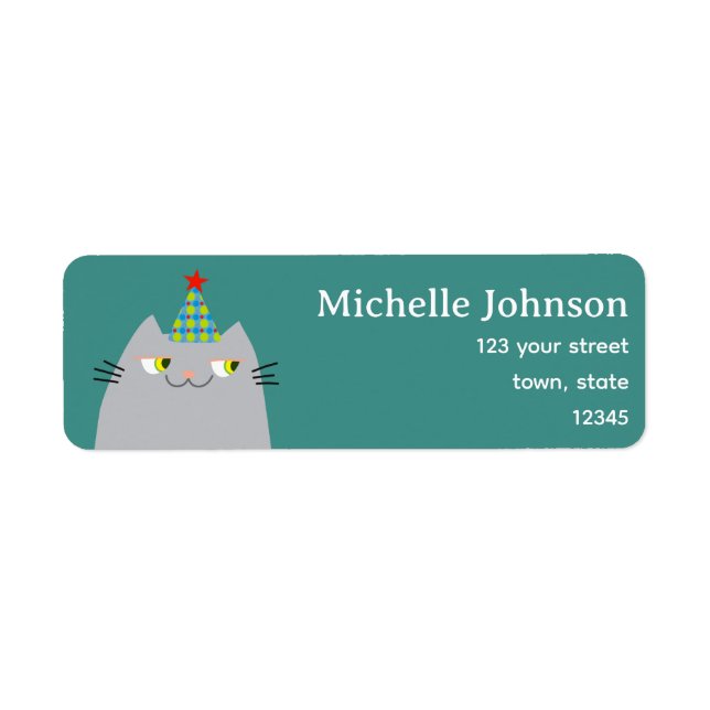 Cute Cat Party Hat Return Address (Front)
