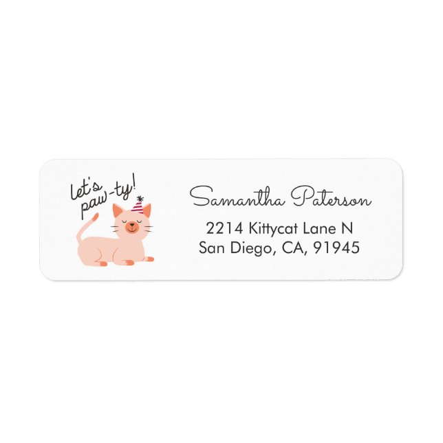 Cute Cat Party Invitation Adresse de retour (Devant)