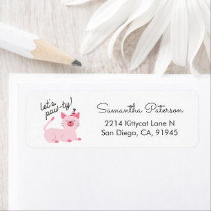 Cute Cat Party Invitation Pink Retour Adresse