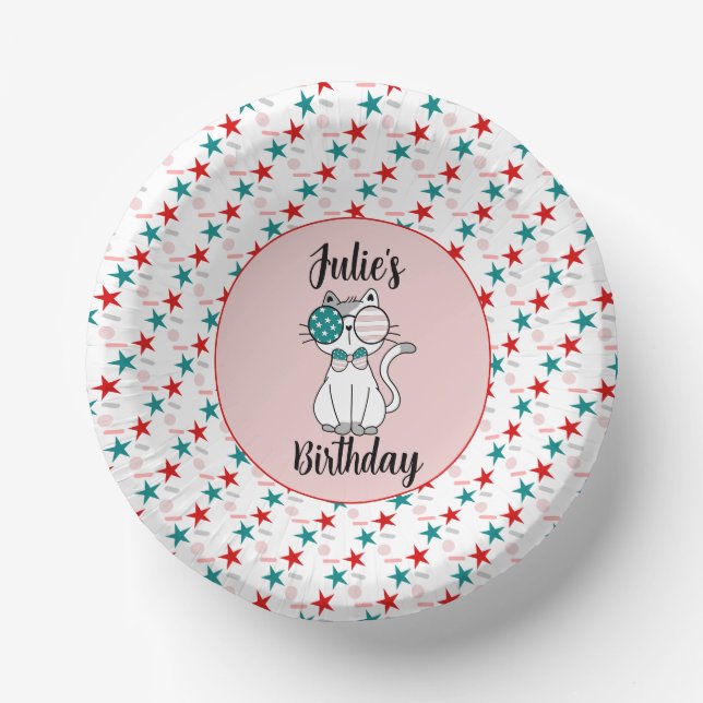 Cute Cat Patriotic Birthday Sprinkles Party Paper Plate (Front)