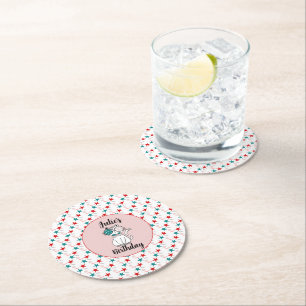 Cute Cat Patriotic Birthday Sprinkles Party Round Paper Coaster