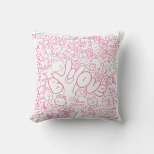 Cute Cat Patten with ASL ILY sign - ASL Design Throw Pillow