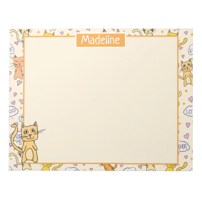 Cute Cat Pattern Add Name Notepad (Front)