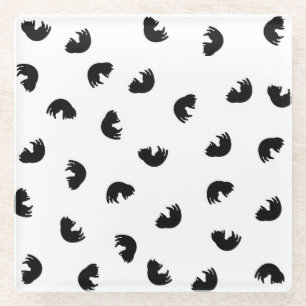 CUTE Cat Pattern Black and White Glass Coaster