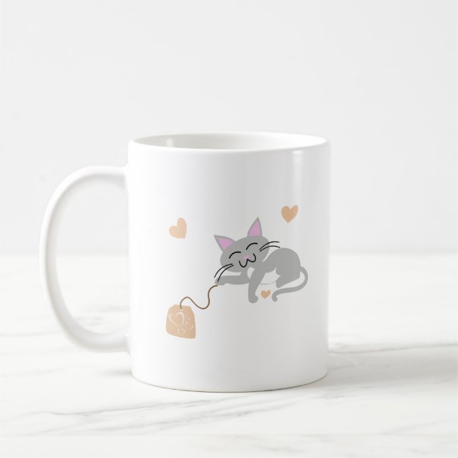 Cute Cat Pattern Coffee Cup And Tea Bag (Left)
