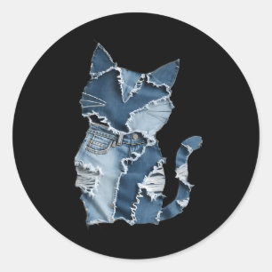 Cute Cat Pattern Denim Patchwork Funny Cat Lover Classic Round Sticker