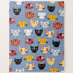 Cute Cat Pattern Jigsaw Puzzle<br><div class="desc">A cute pattern of little kitty cats on a blue background. Original art by Nic Squirrell. Ideal for animal lovers.</div>