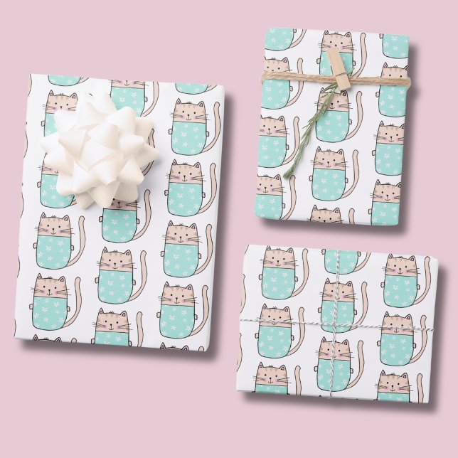Cute Cat Pattern Kids Wrapping Paper Sheet (Kitty Cat pattern wrapping paper)