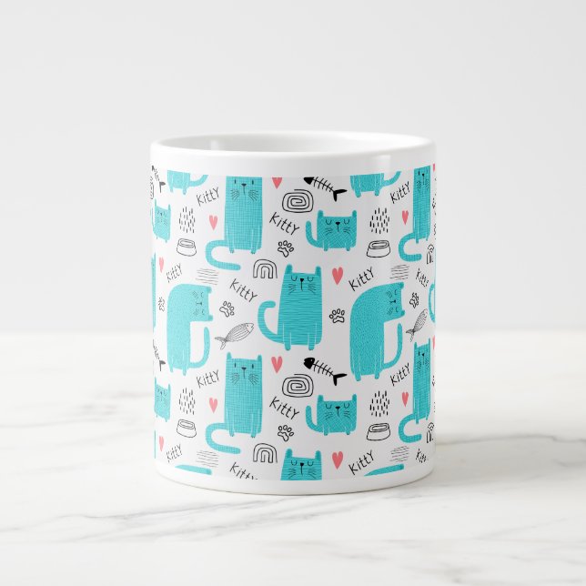 Cute Cat Pattern Large Coffee Mug (Front)