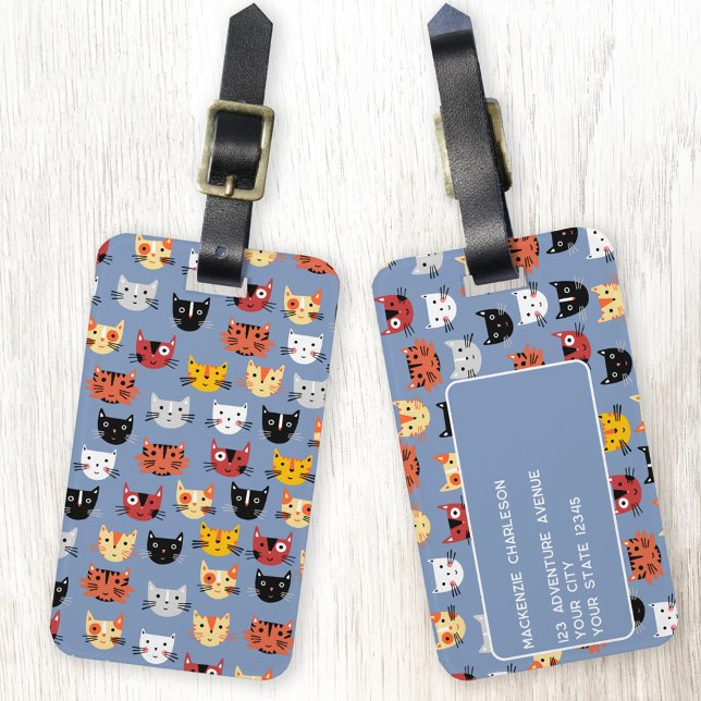 Cute Cat Pattern Luggage Tag (Fun cat personalized luggage tags for animal lovers)