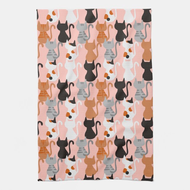 Cute Cat Pattern On Blush Pink Kitchen Towel (Vertical)