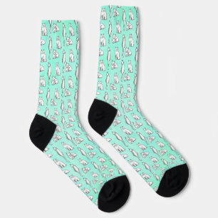 Cute Cat Pattern Teal Novelty Socks