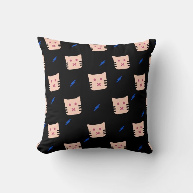 Cute Cat Pattern Throw Pillow (Front)
