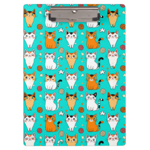 Cute Cat Pattern With Colorful Cats, Yarn Balls Clipboard