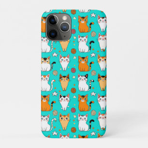 Cute Cat Pattern With Colourful Cats, Yarn Balls iPhone 11 Pro Case