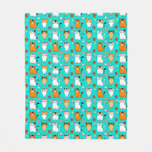 Cute Cat Pattern With Colourful Cats, Yarn Balls Fleece Blanket