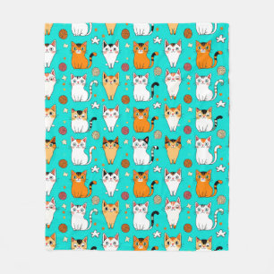 Cute Cat Pattern With Colourful Cats, Yarn Balls Fleece Blanket