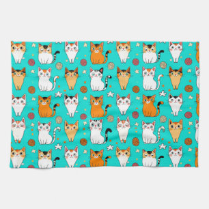 Cute Cat Pattern With Colourful Cats, Yarn Balls Kitchen Towel