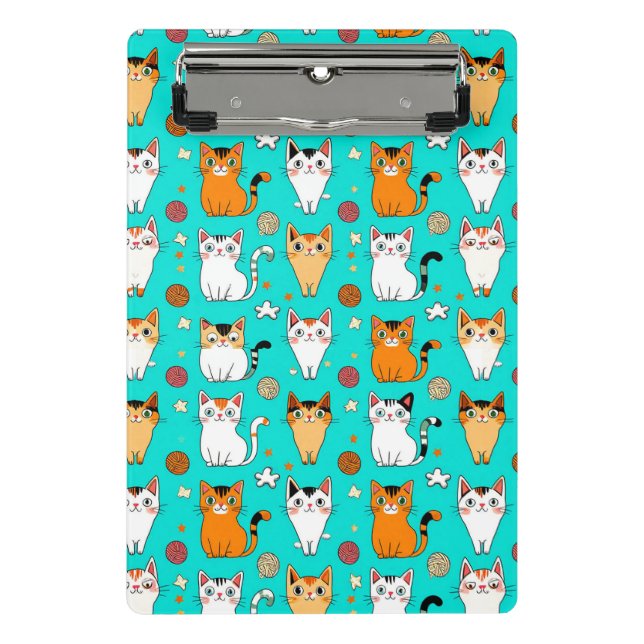 Cute Cat Pattern With Colourful Cats, Yarn Balls Mini Clipboard (Front)