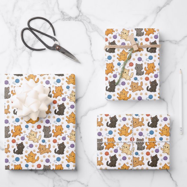 Cute Cat Pattern Wrapping Paper Sheet (Front)
