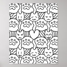 Cute Cat Pattren Colouring Page Poster