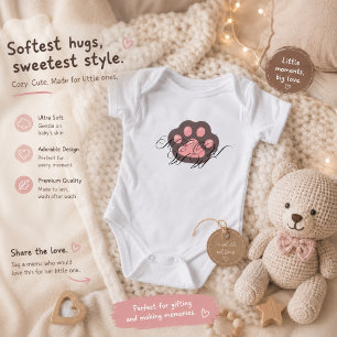 Cute Cat Paw "MEOW" Calligraphy – Adorable Kitty Baby Bodysuit