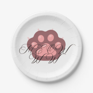 Cute Cat Paw "MEOW" Calligraphy – Adorable Kitty Paper Plate
