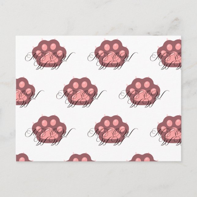  Cute Cat Paw "MEOW" Calligraphy – Adorable Kitty  Postcard (Front)