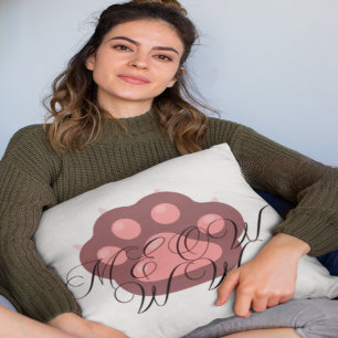  Cute Cat Paw "MEOW" Calligraphy – Adorable Kitty  Throw Pillow