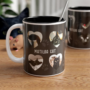 Cute Cat Paw Prints Pet 10 Heart Photo Frames Two-Tone Coffee Mug