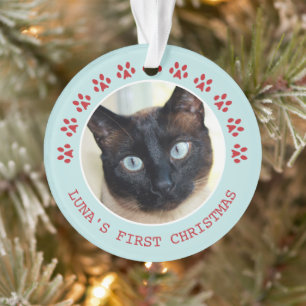 Cute Cat Paw Prints Photo Frame Christmas Ornament