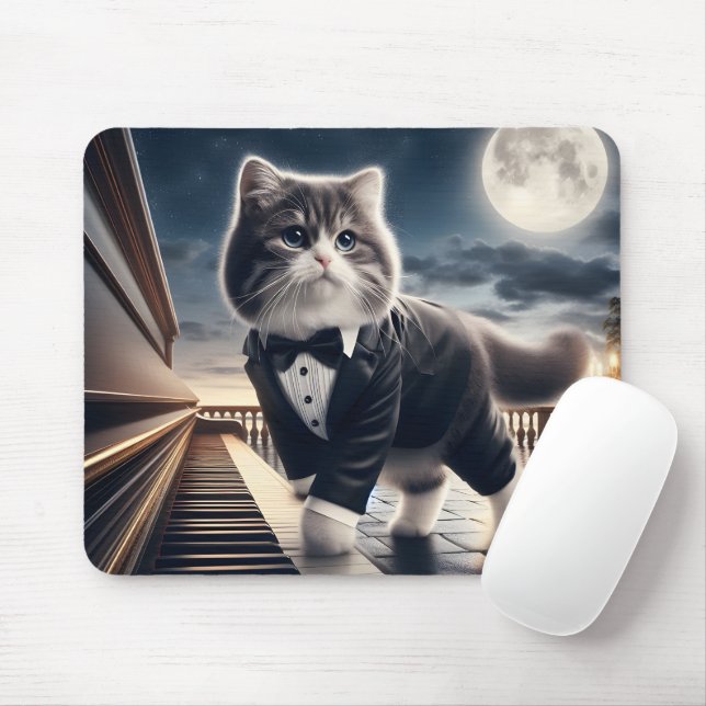 Cute Cat Pawdigy Plays a Moonlight Sonata Mouse Pad (With Mouse)