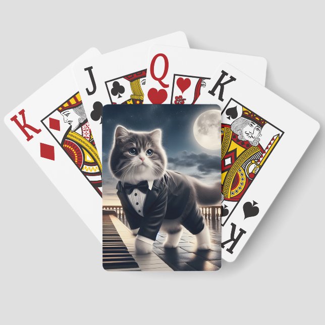 Cute Cat Pawdigy Plays a Moonlight Sonata Playing Cards (Back)