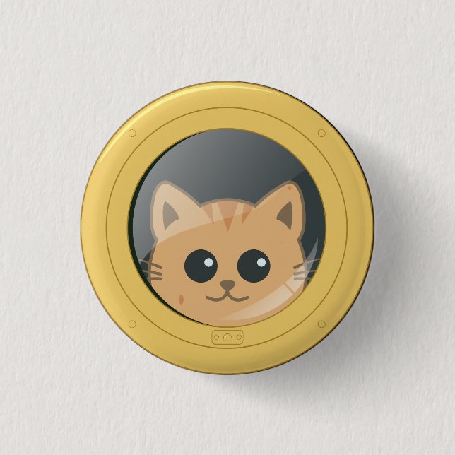 Cute Cat Peeking Through Boat Porthole Window 1 Inch Round Button (Front)