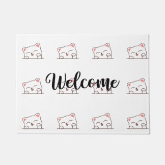 Cute Cat Peeking Welcome Doormat