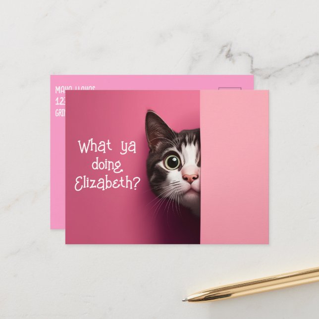 Cute Cat Peeks Postcard (Front/Back In Situ)