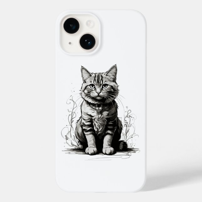 Cute Cat Pencil Sketch Case-Mate iPhone Case (Back)