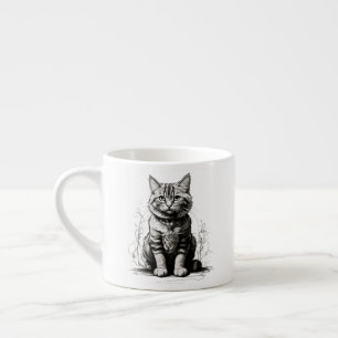 Cute Cat Pencil Sketch Espresso Cup