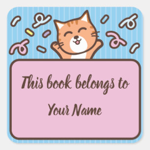 Cute Cat Personalized Bookplate Sticker